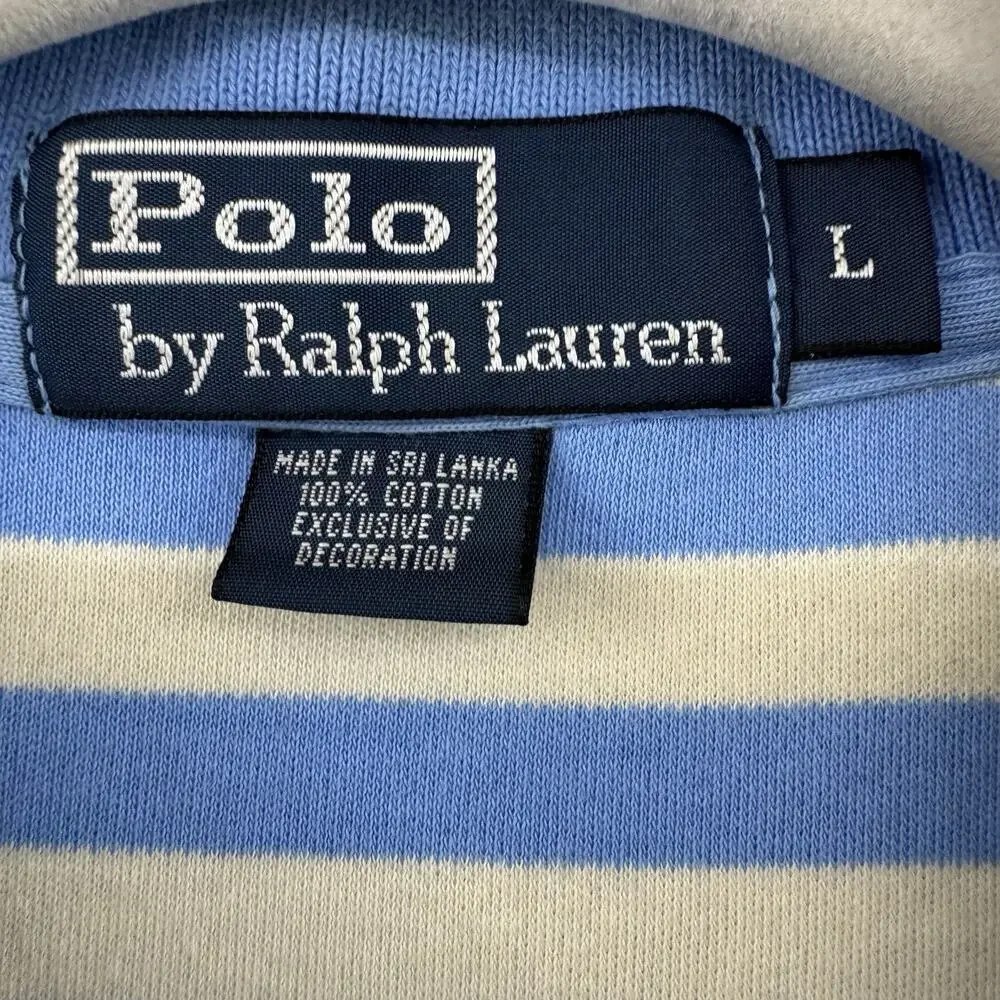 Polo Ralph Lauren Shirt Mens L Blue Striped Polo 1/4 Button Preppy Short Sleeve